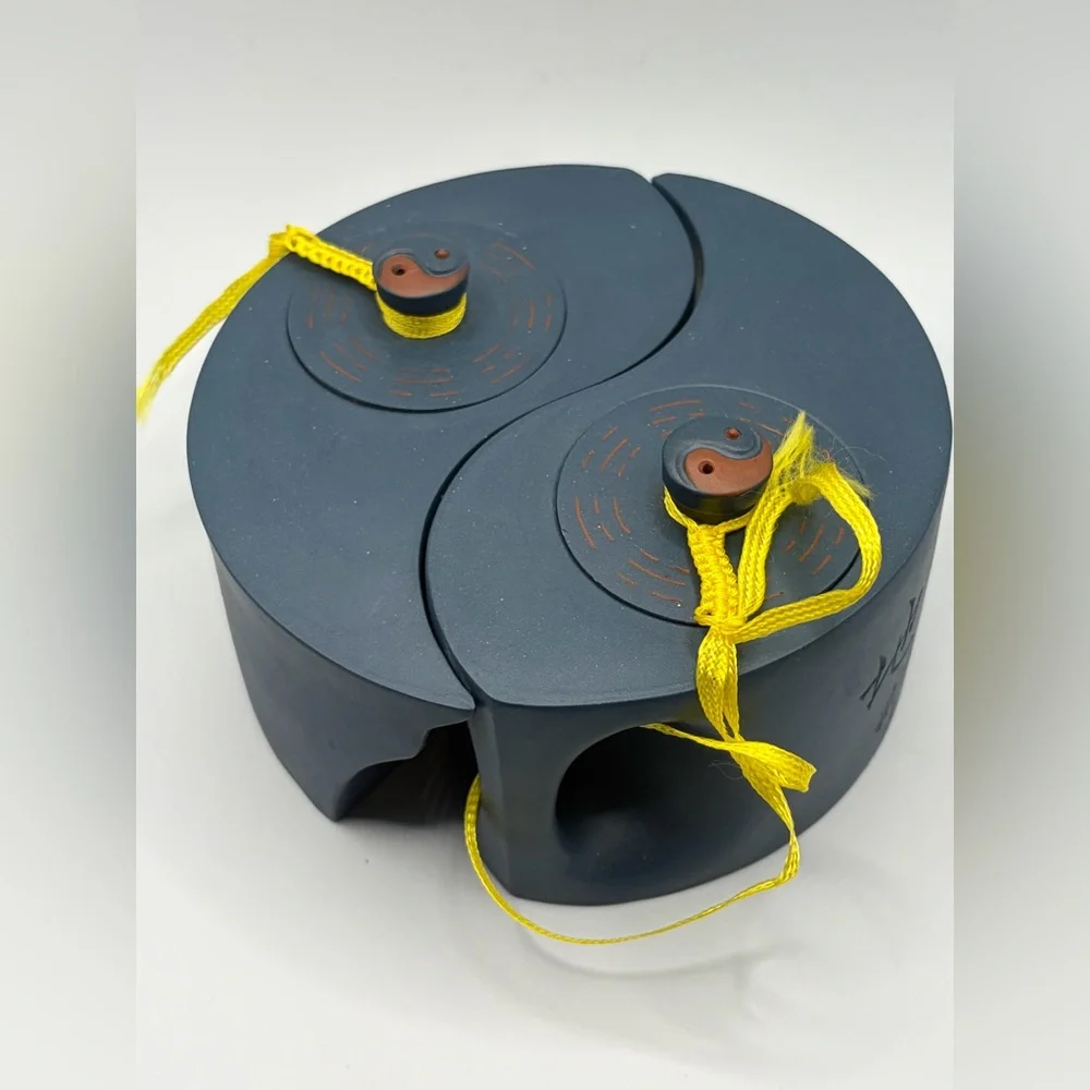 Vintage Yinyang Taiji Bagua Yixing Teapot & Tea Storage Container Signed Pottery